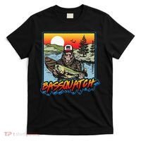 Bassquatch! Funny Bass Fishing Sasquatch Retro 80s Fisherman T-Shirt thumb 0