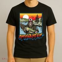 Bassquatch! Funny Bass Fishing Sasquatch Retro 80s Fisherman T-Shirt thumb 3