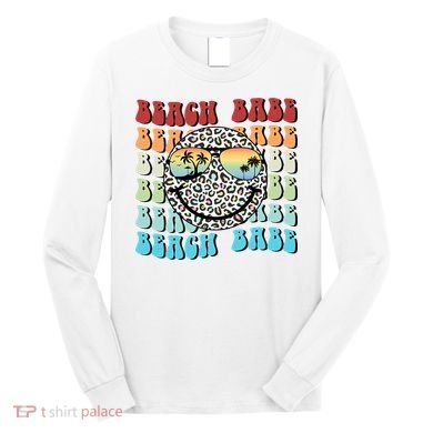 Beach Funny Babe Summer Retro Vacation Beach And Summer Leopard Long Sleeve Shirt