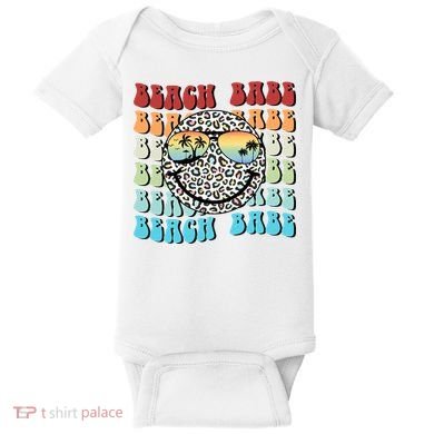 Beach Funny Babe Summer Retro Vacation Beach And Summer Leopard Baby Bodysuit