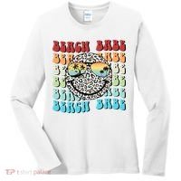 Beach Funny Babe Summer Retro Vacation Beach And Summer Leopard Women's Long Sleeve Shirt thumb 0