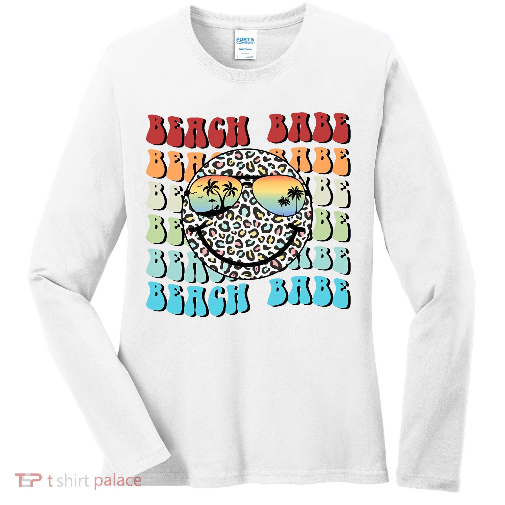 Beach Funny Babe Summer Retro Vacation Beach And Summer Leopard Women's Long Sleeve Shirt
