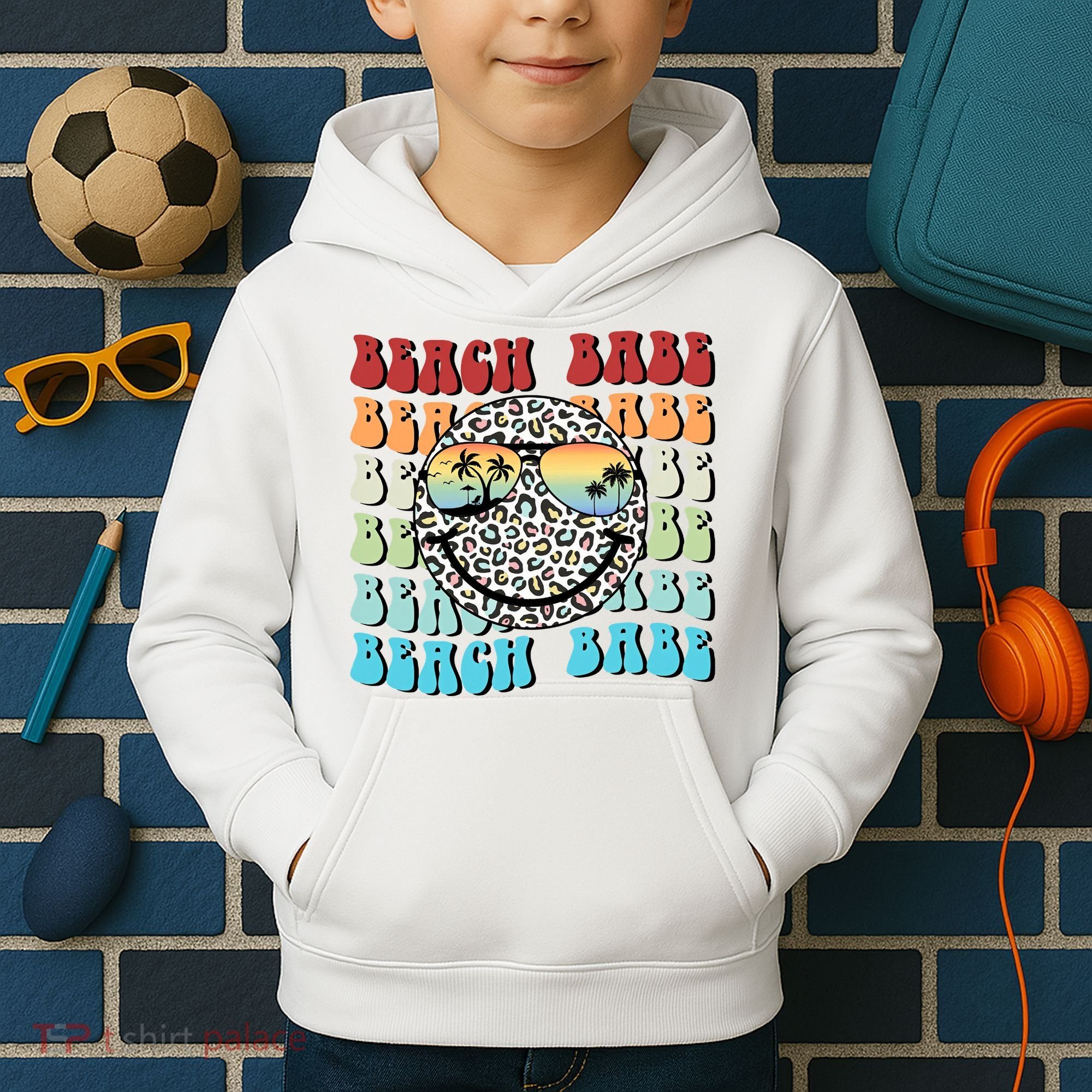 Beach Funny Babe Summer Retro Vacation Beach And Summer Leopard Kids Hoodie