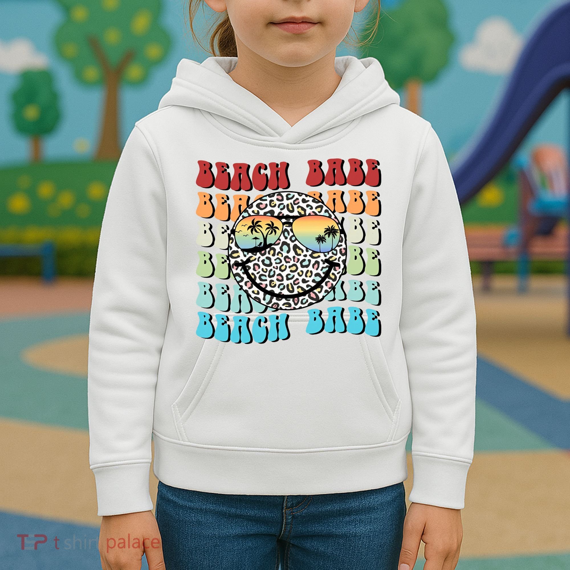 Beach Funny Babe Summer Retro Vacation Beach And Summer Leopard Kids Hoodie