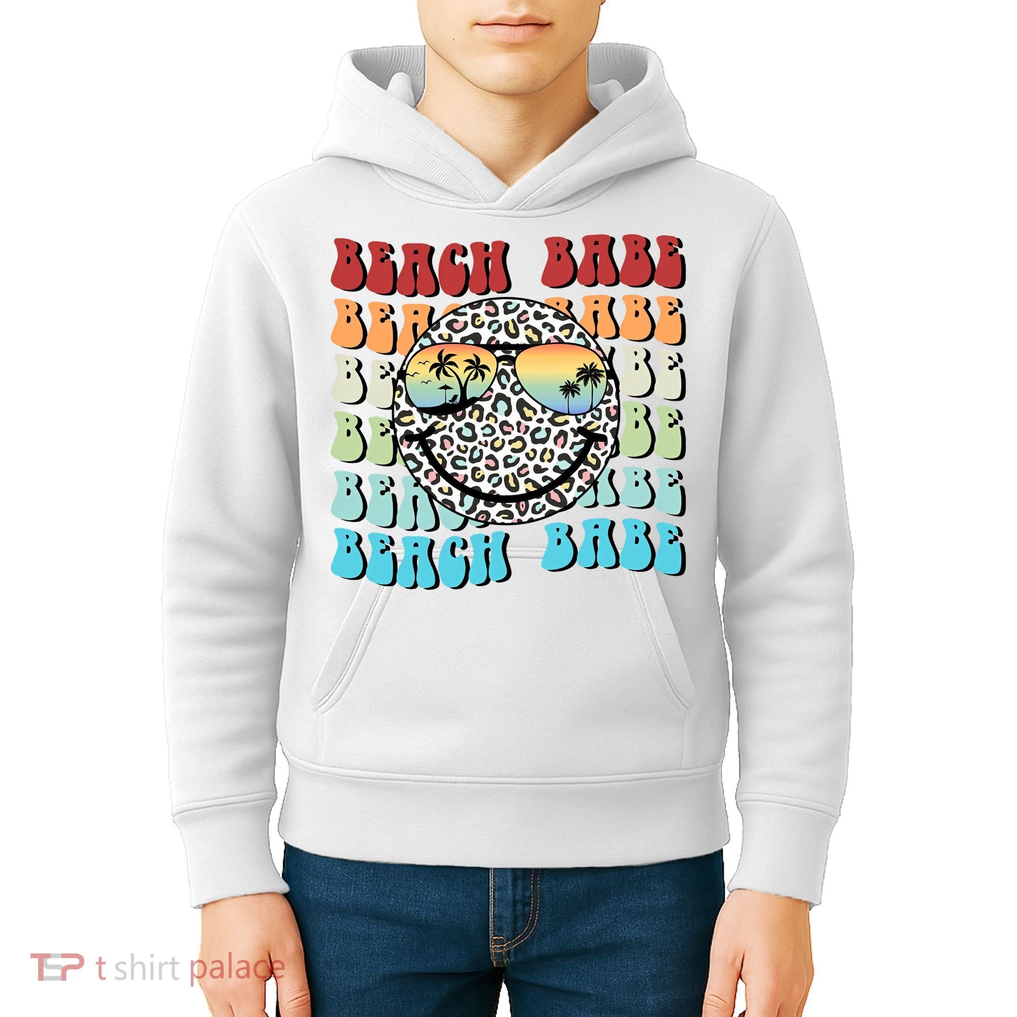 Beach Funny Babe Summer Retro Vacation Beach And Summer Leopard Kids Hoodie