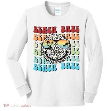 Beach Funny Babe Summer Retro Vacation Beach And Summer Leopard Kids Long Sleeve Shirt
