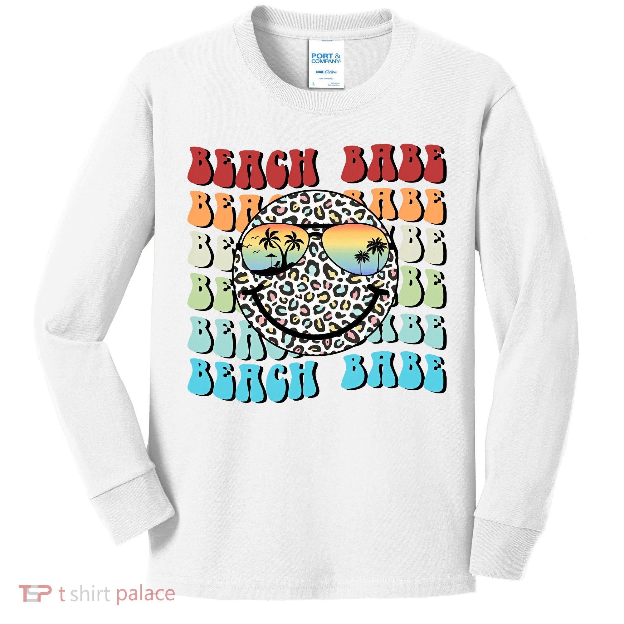 Beach Funny Babe Summer Retro Vacation Beach And Summer Leopard Kids Long Sleeve Shirt