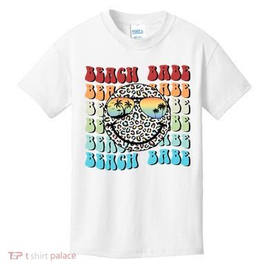 Beach Funny Babe Summer Retro Vacation Beach And Summer Leopard Kids T-Shirt