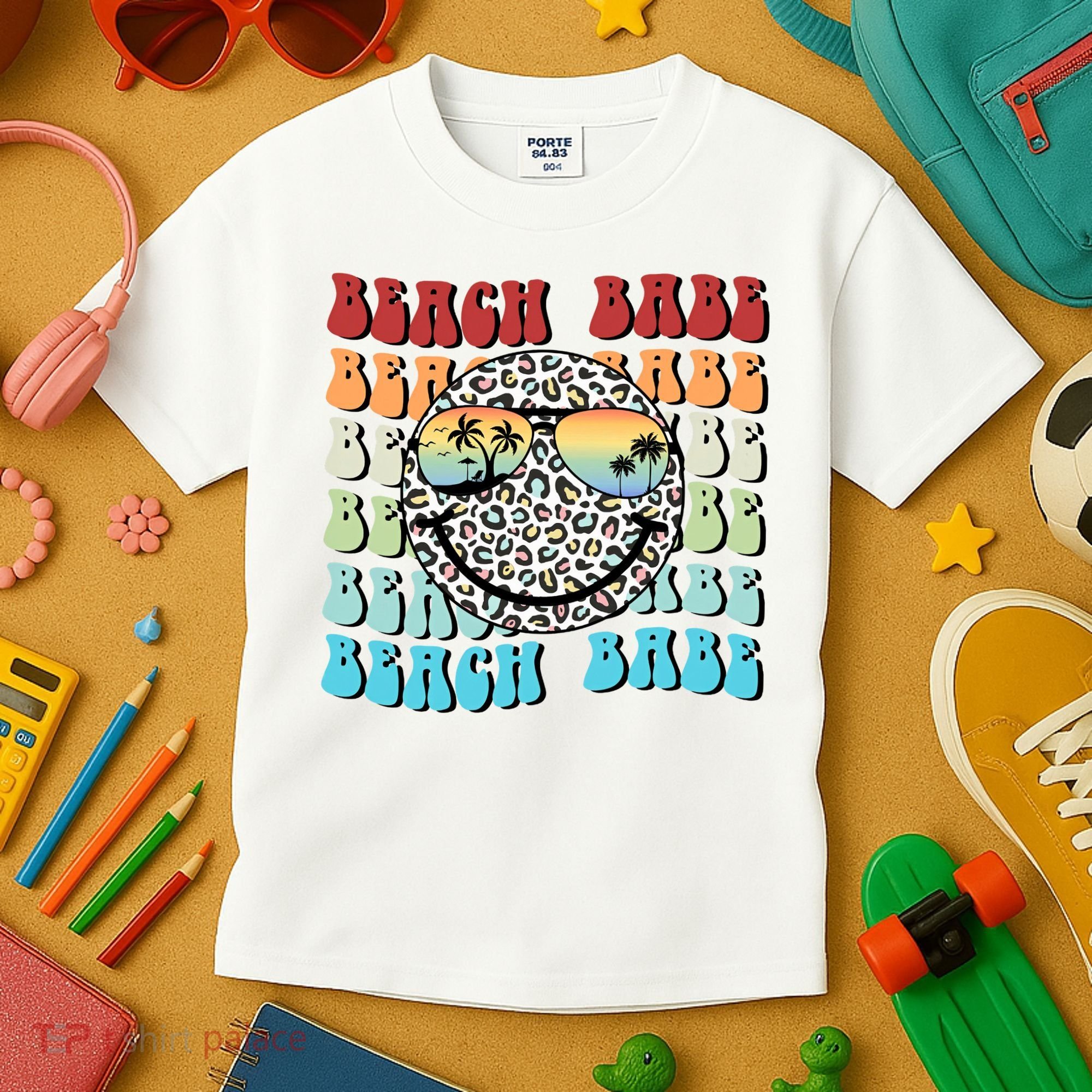 Beach Funny Babe Summer Retro Vacation Beach And Summer Leopard Kids T-Shirt