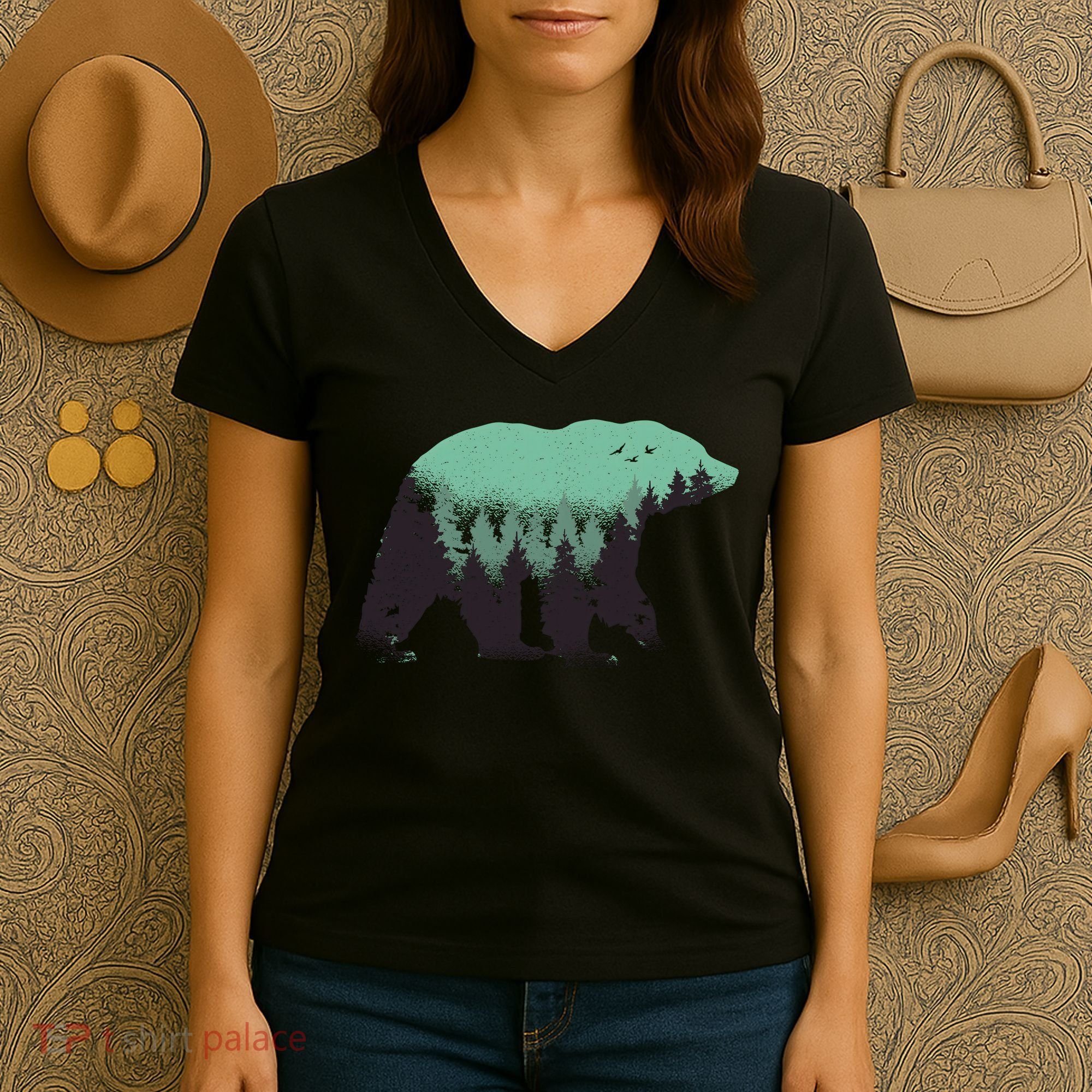 Bear Forest Women's V-Neck T-Shirt