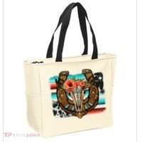 Boho Flower Bull Skull Horseshoes Western Cowhide Serape Tote Bag thumb 2