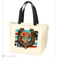 Boho Flower Bull Skull Horseshoes Western Cowhide Serape Tote Bag thumb 3
