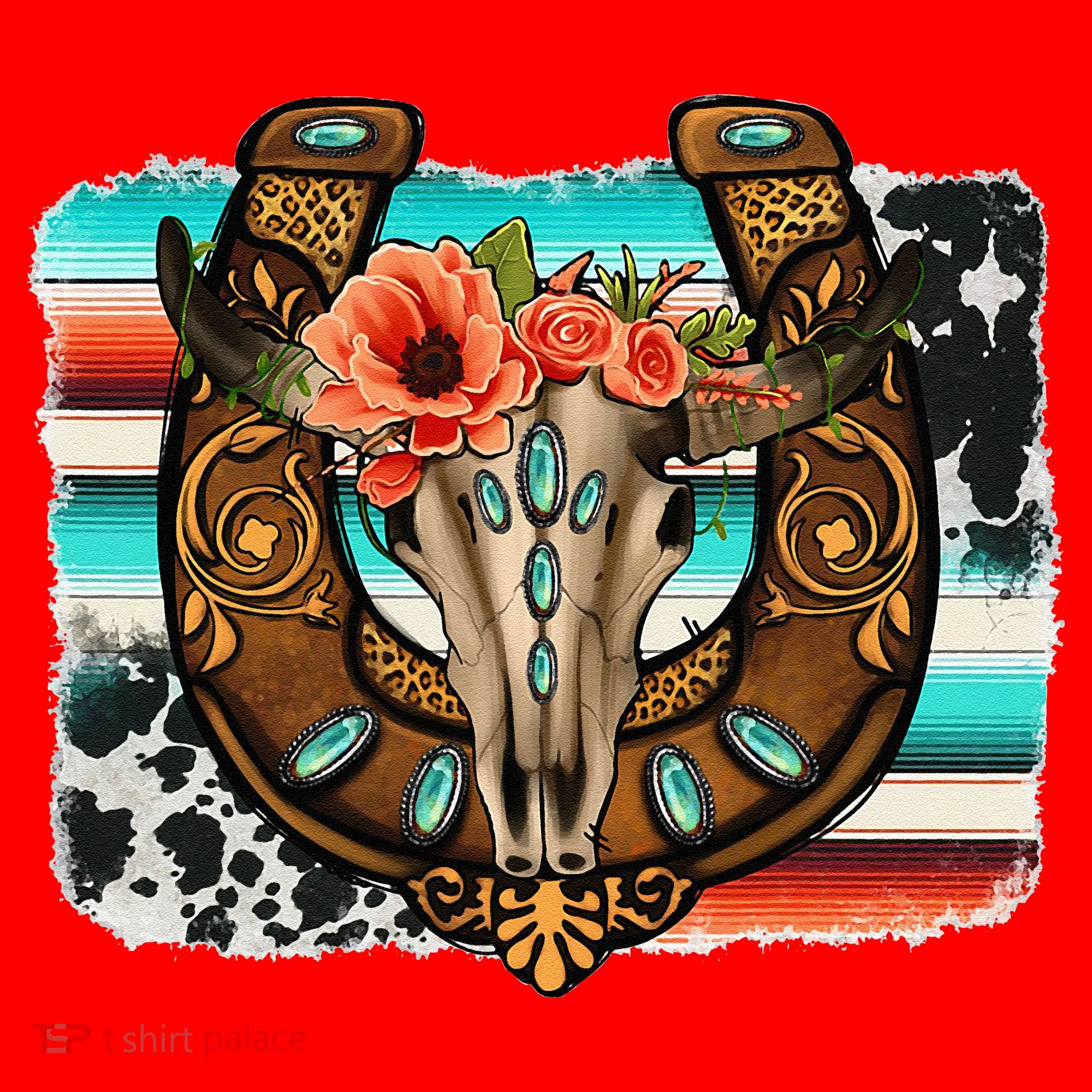 Boho Flower Bull Skull Horseshoes Western Cowhide Serape Santa Hat