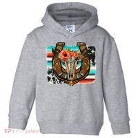 Boho Flower Bull Skull Horseshoes Western Cowhide Serape Toddler Hoodie thumb 0