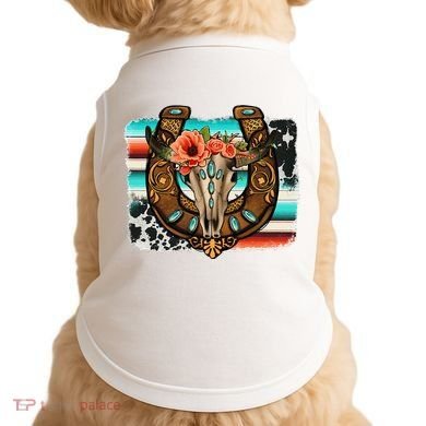 Boho Flower Bull Skull Horseshoes Western Cowhide Serape Doggie Tank