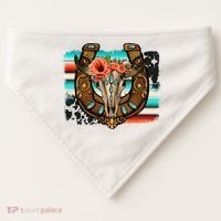 Boho Flower Bull Skull Horseshoes Western Cowhide Serape USA-Made Doggie Bandana thumb 0