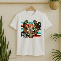 Boho Flower Bull Skull Horseshoes Western Cowhide Serape T-Shirt thumb 2