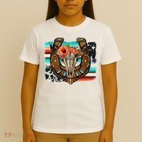Boho Flower Bull Skull Horseshoes Western Cowhide Serape T-Shirt thumb 4