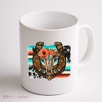 Boho Flower Bull Skull Horseshoes Western Cowhide Serape Coffee Mug thumb 1