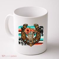 Boho Flower Bull Skull Horseshoes Western Cowhide Serape Coffee Mug thumb 0