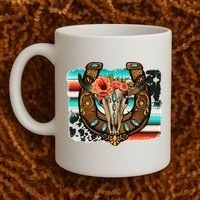Boho Flower Bull Skull Horseshoes Western Cowhide Serape Coffee Mug thumb 2