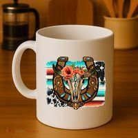 Boho Flower Bull Skull Horseshoes Western Cowhide Serape Coffee Mug thumb 4
