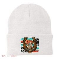Boho Flower Bull Skull Horseshoes Western Cowhide Serape Beanie thumb 0
