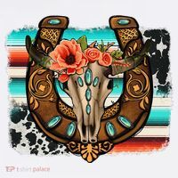 Boho Flower Bull Skull Horseshoes Western Cowhide Serape Women's Tank Top thumb 5