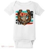 Boho Flower Bull Skull Horseshoes Western Cowhide Serape Baby Bodysuit thumb 0