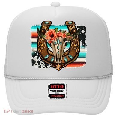 Boho Flower Bull Skull Horseshoes Western Cowhide Serape Hat