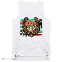 Boho Flower Bull Skull Horseshoes Western Cowhide Serape Tank Top thumb 0