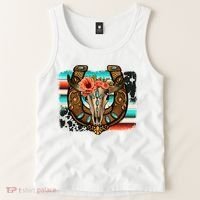 Boho Flower Bull Skull Horseshoes Western Cowhide Serape Tank Top thumb 2