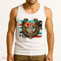 Boho Flower Bull Skull Horseshoes Western Cowhide Serape Tank Top thumb 3