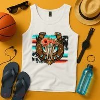 Boho Flower Bull Skull Horseshoes Western Cowhide Serape Tank Top thumb 4