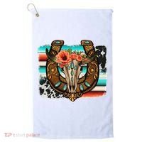 Boho Flower Bull Skull Horseshoes Western Cowhide Serape Golf Towel thumb 0