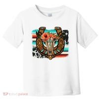 Boho Flower Bull Skull Horseshoes Western Cowhide Serape Toddler T-Shirt thumb 0