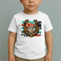 Boho Flower Bull Skull Horseshoes Western Cowhide Serape Toddler T-Shirt thumb 2