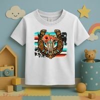 Boho Flower Bull Skull Horseshoes Western Cowhide Serape Toddler T-Shirt thumb 3