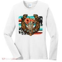 Boho Flower Bull Skull Horseshoes Western Cowhide Serape Women's Long Sleeve Shirt thumb 0