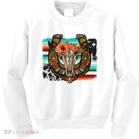 Boho Flower Bull Skull Horseshoes Western Cowhide Serape Kids Sweatshirt thumb 0