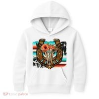 Boho Flower Bull Skull Horseshoes Western Cowhide Serape Kids Hoodie thumb 0