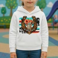 Boho Flower Bull Skull Horseshoes Western Cowhide Serape Kids Hoodie thumb 3