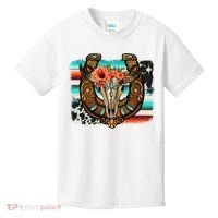 Boho Flower Bull Skull Horseshoes Western Cowhide Serape Kids T-Shirt thumb 0