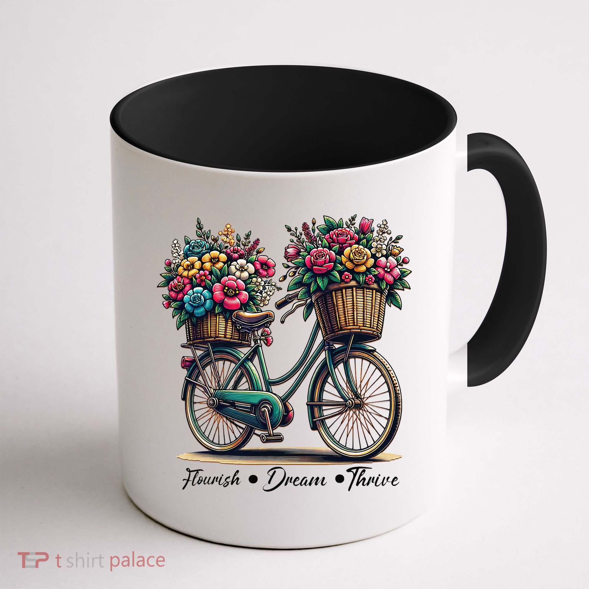 Bicycle Flower Basket Inspire Bloom Succeed Coffee Mug