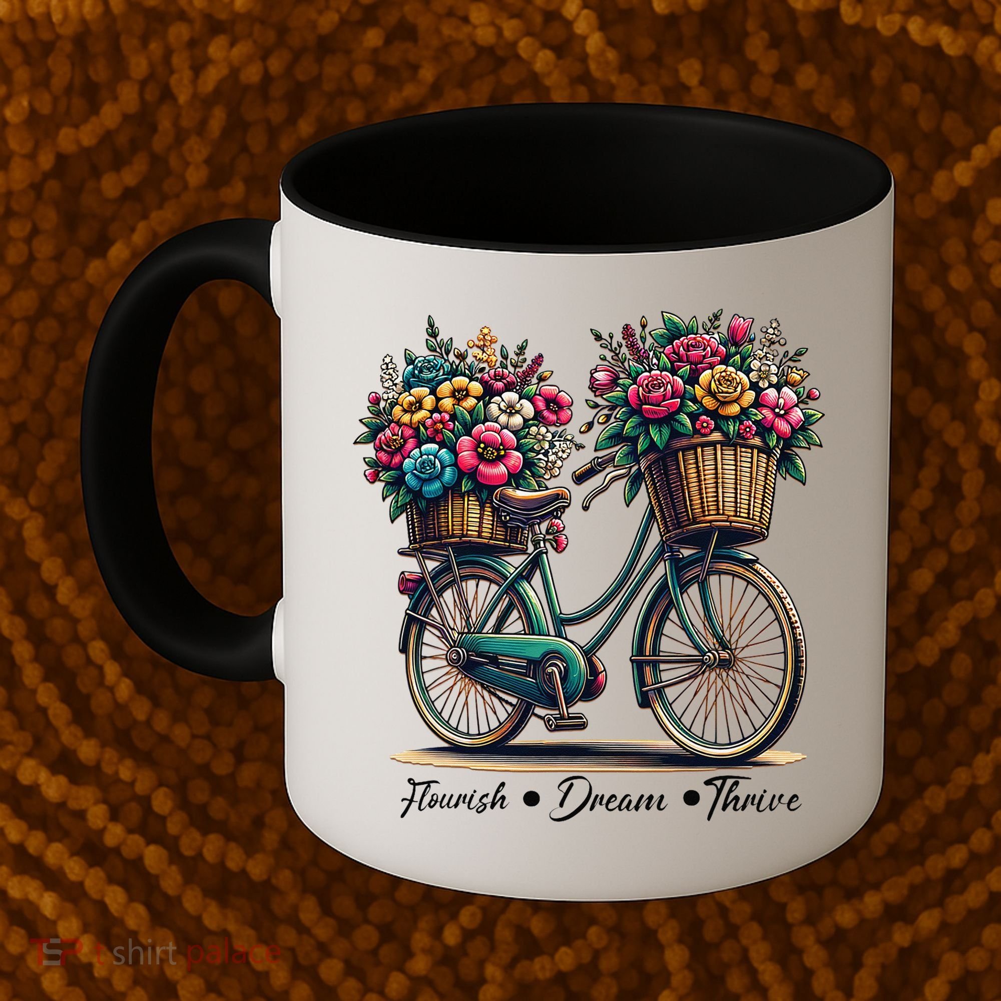 Bicycle Flower Basket Inspire Bloom Succeed Coffee Mug