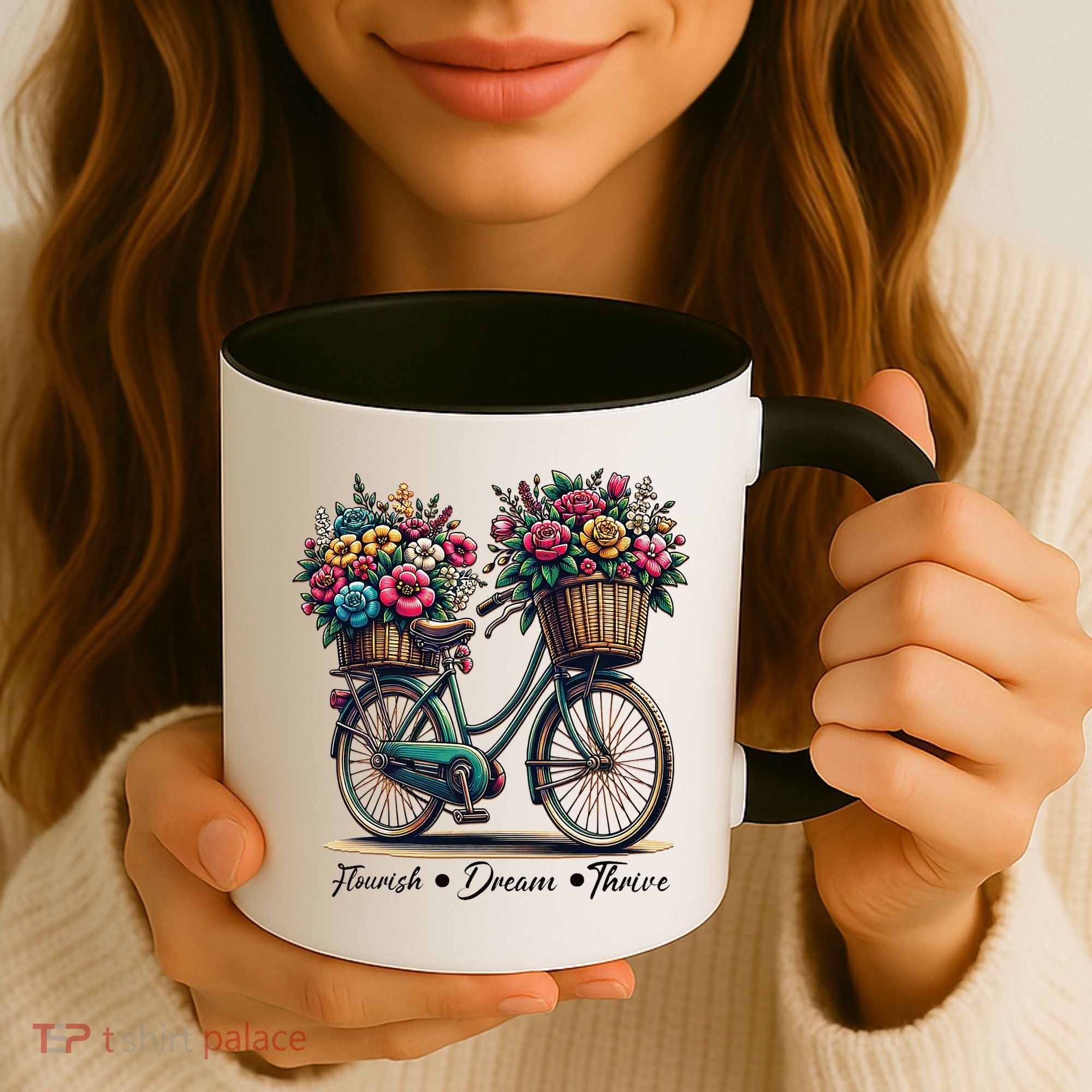 Bicycle Flower Basket Inspire Bloom Succeed Coffee Mug