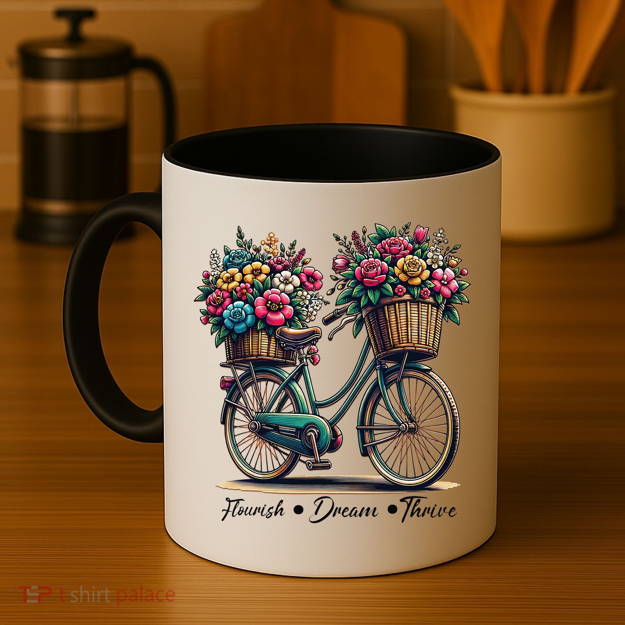 Bicycle Flower Basket Inspire Bloom Succeed Coffee Mug