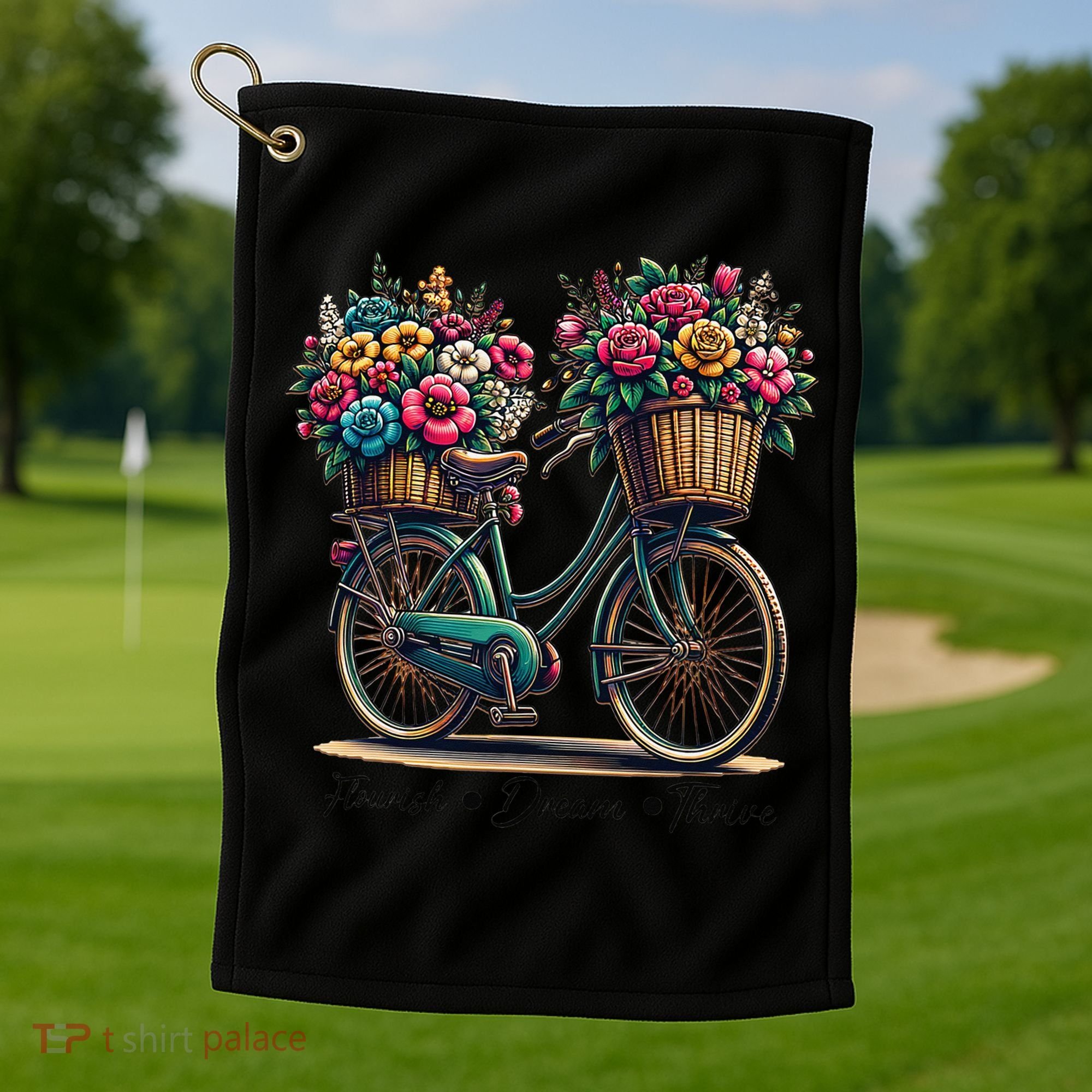 Bicycle Flower Basket Inspire Bloom Succeed Golf Towel