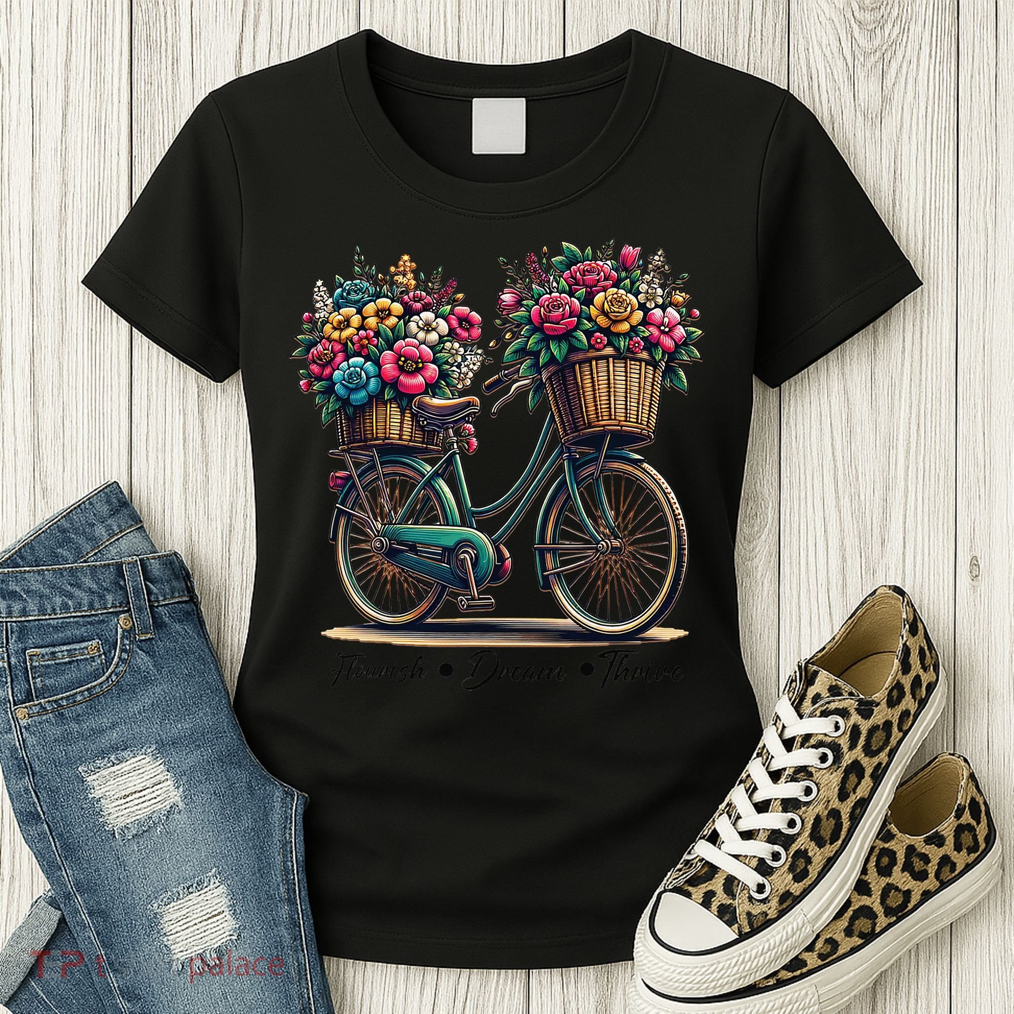 Bicycle Flower Basket Inspire Bloom Succeed Women's T-Shirt