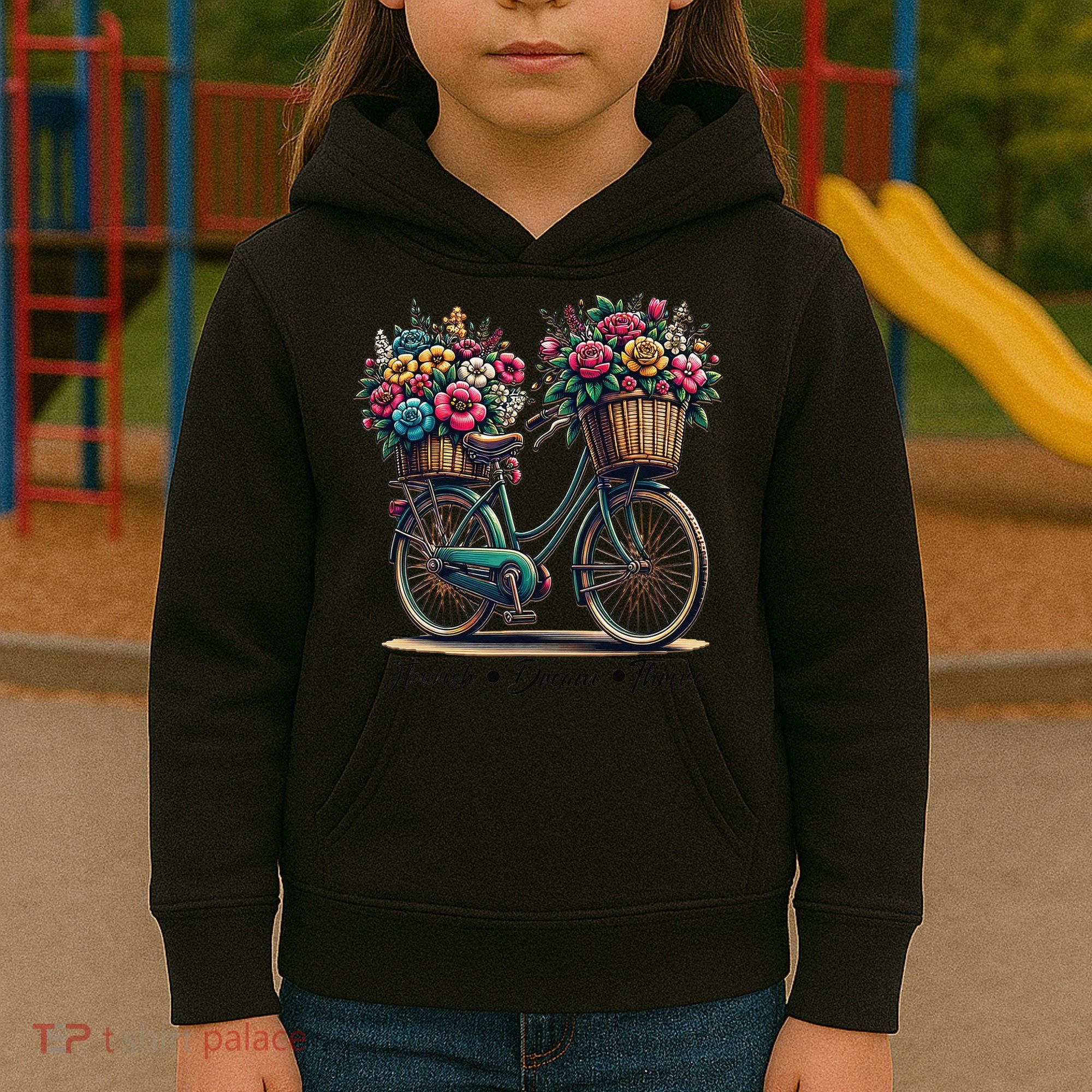 Bicycle Flower Basket Inspire Bloom Succeed Kids Hoodie